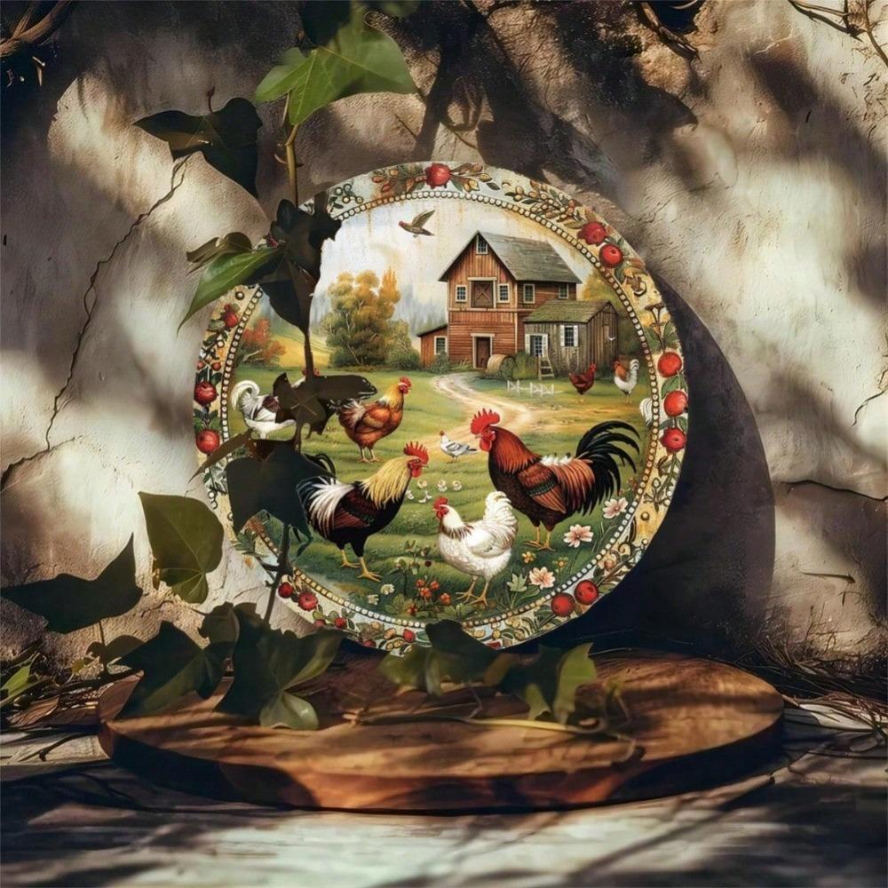 Vintage Funny Chicken Iron Tin Sign 8 Inch Round Wall Art Kitchen Cafe Farmhouse Decor Durable Waterproof Indoor Outdoor