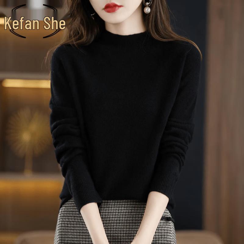 Women's Pure Wool High-Neck Casual Pullover Sweater