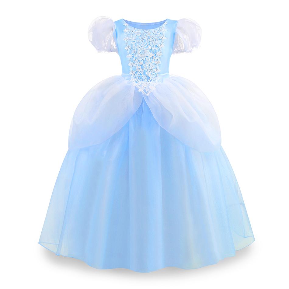 Classic Cendrillon Costume Deluxe Lace Dress Birthday Party Role Play Princess Pretend Fairy Tale Grace Ball Gown for Kids