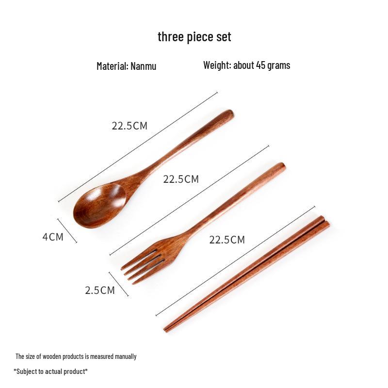 Wooden Cutlery Set: Spoon, Fork & Chopsticks with Travel Pouch
