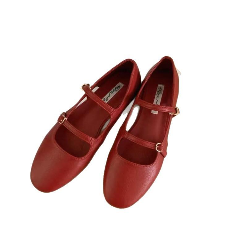 Korean version of fashionable small red single shoes women's shoes summer spring and autumn French retro one-word buckle with Mary Jane flat-soled sm