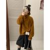 High-necked single-row wooden buckle plush knitted cardigan women's simple retro small fresh shoulder-plugged long-sleeved jacket