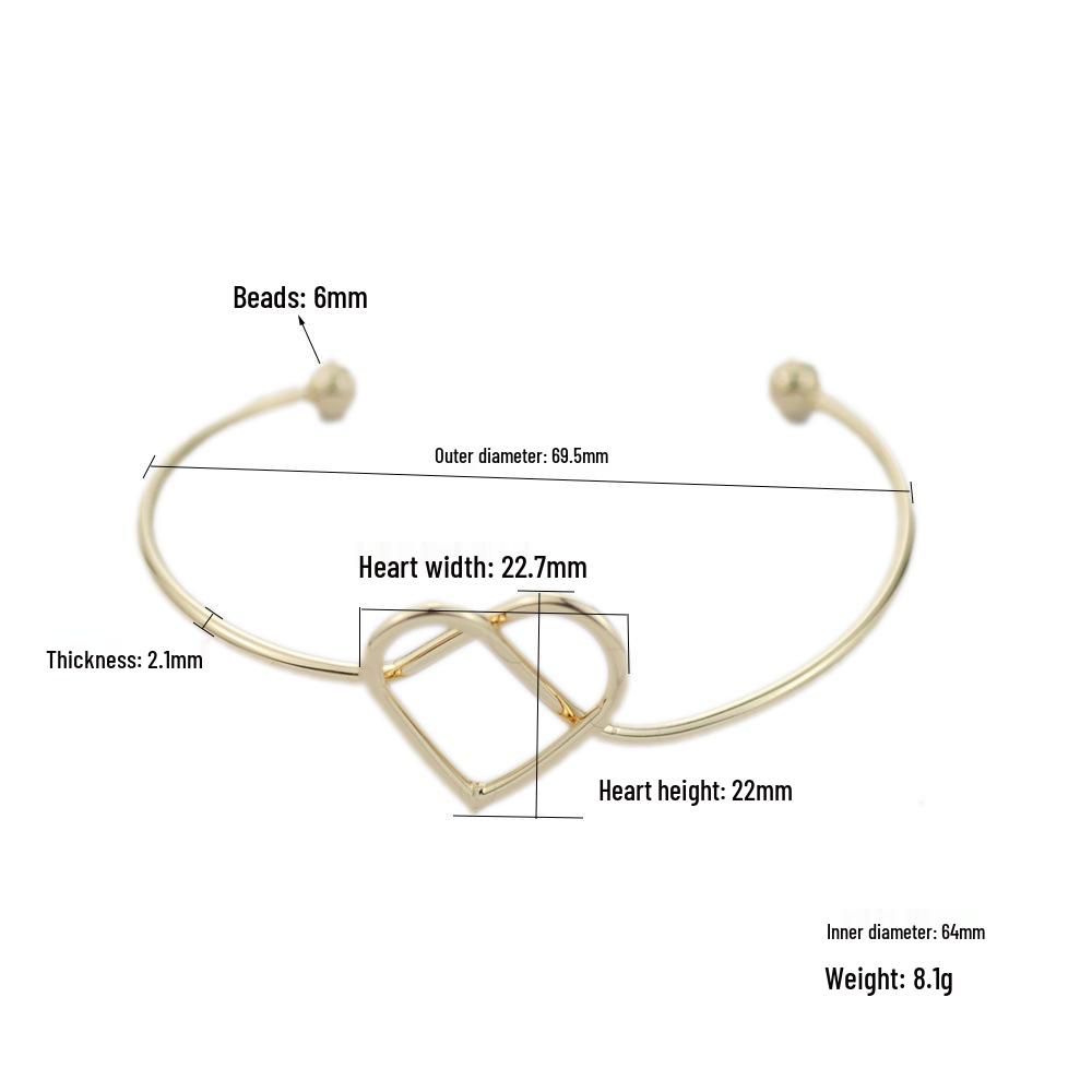 European  American Knot Heart Bracelet - Simple  Elegant Peach Heart Design in Pure Brass