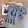 Girls' Set Bow, Summer Slim Fit Trumpet Pants, Children's Casual Western-style Short Sleeved Fashionable Two-piece Set