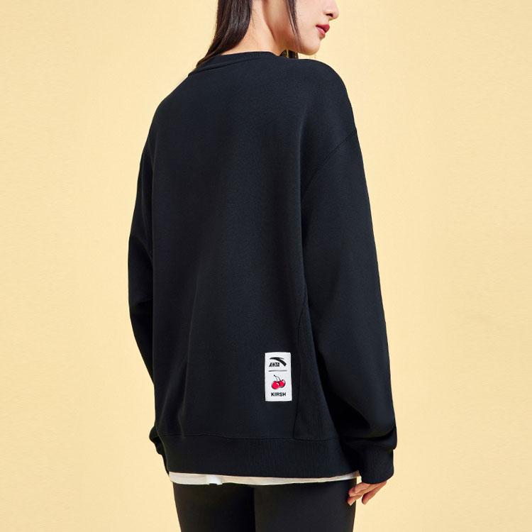 Anta X Kirsh Life Series Year Of The Dragon Cherry Letter Round Neck Pullover Fleece Sweatshirt Women sweatshirt Black 962348720-4