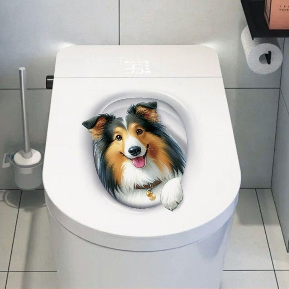Self-adhesive Toilet Stickers 3D Cat Dog Toilet Seat Decals Funny Wall Sticker  Home Decoration