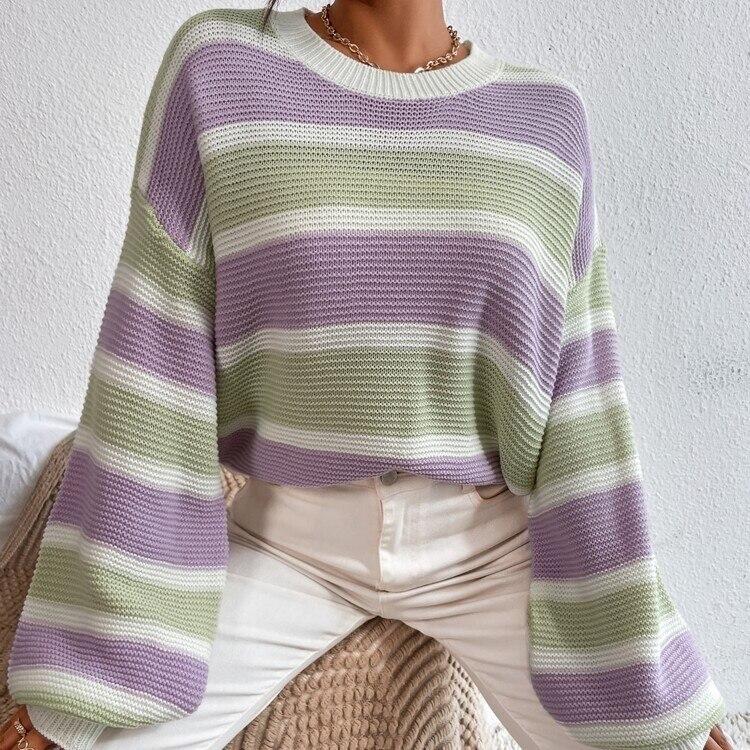 

Осенне-зимний шерстяной свитер для женщин в японском стиле с контрастными полосками, круглый воротник, пуловер с длинными рукавами, топы, модная одежда 28486 L орион