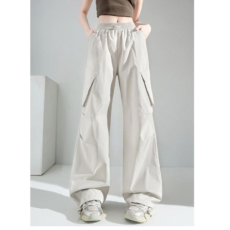 Fashionable American Cargo Pants for Women Summer High Waist Slimming Wide Leg Retro Casual Outfit