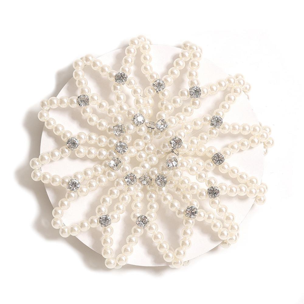 Elegant Pearl Crochet Bun Net Elastic Fake Pearl Hair Nets Hair Bun Covers  Hair Accessories
