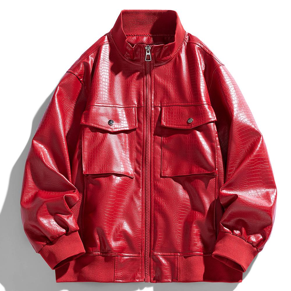 Leather Jacket Men's Large Size Spring and Autumn Loose Retro Fat Plus Size Teen Fat Work Jacket