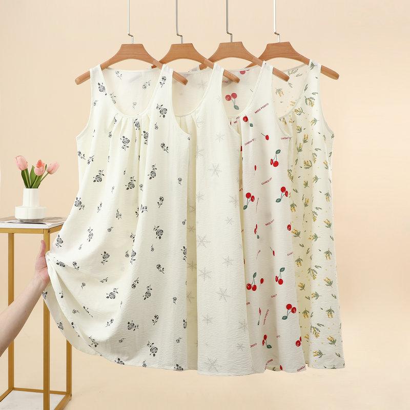 Estiva Donna Yunjin Cotone Senza Maniche Camicia da Notte Dolce Stile Ragazza Vestibilità Larga Cotone Viscosa Abito da Casa Casual Loungewear Quotidiano da Esterno Pigiami
