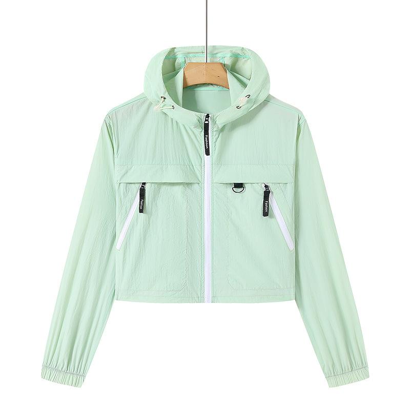 Dámský chladivý, prodyšný, všestranný krátký kabát, Dámské volné, lehké, prodyšné venkovní sluneční oblečení s kapucí