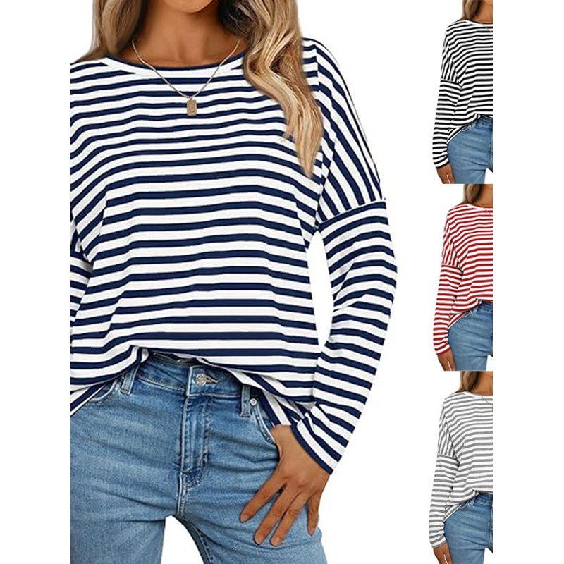 Striped Sweatshirt and round-Neck T-shirt Stripes Long Sleeves Sweatshirt Crew Neck T-shirt