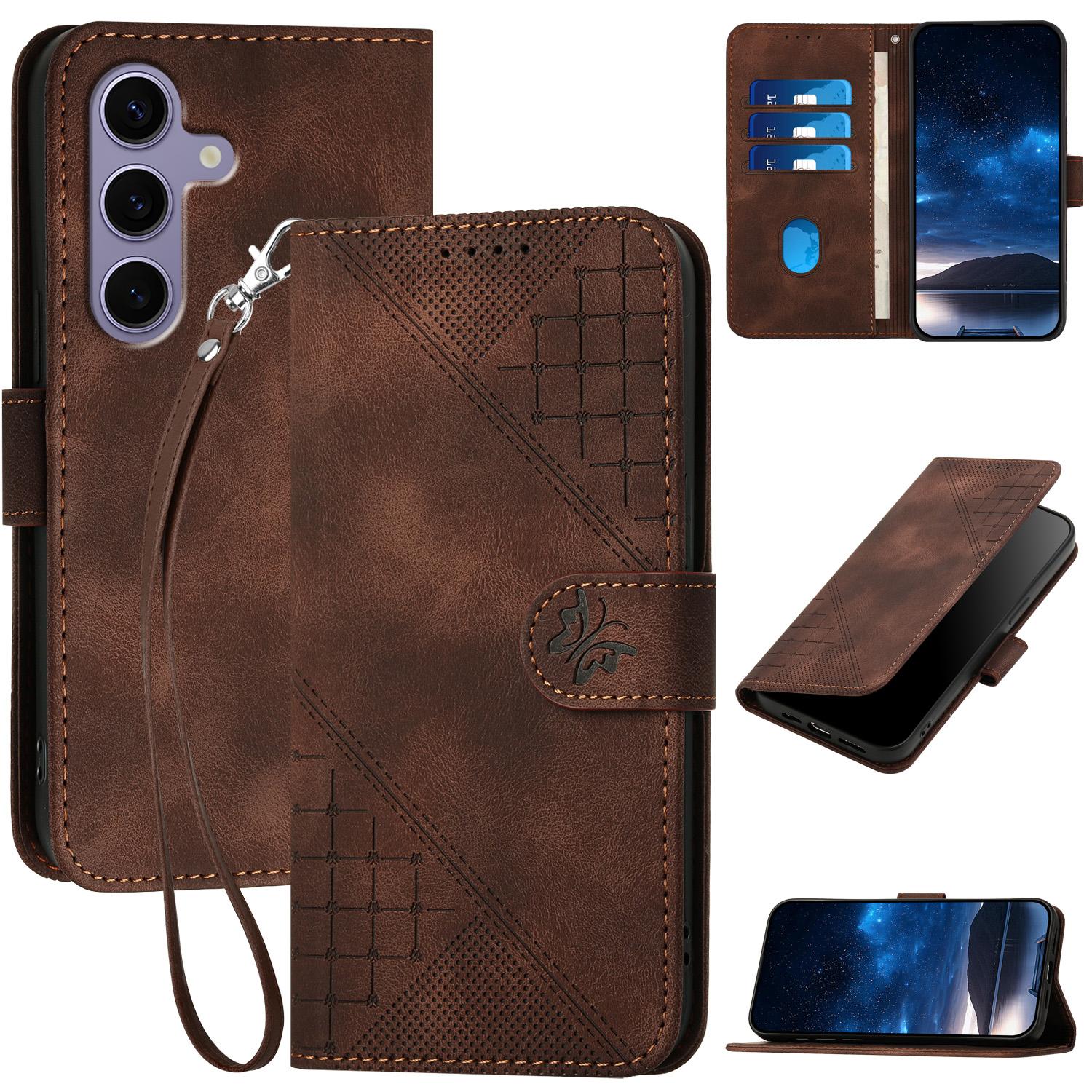 

YX0080 For Samsung Galaxy S25 Case Butterfly Imprint Leather Wallet Phone Cover Brown