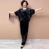 2pcs Pants Suit  Women's  Embroidery Flocking Plus-size Velvet  Blouse High-waist Velvet Harem Pants Two-piece Set Sprint Autumn Outfits