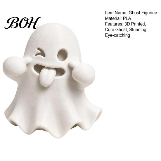 Healing Room Decor Halloween Ghost Figurine, 3D Printed Cute Face Statue, Spooky Desktop Ornament Tabletop for Shelf, Desk, Home Party PLA Plastic