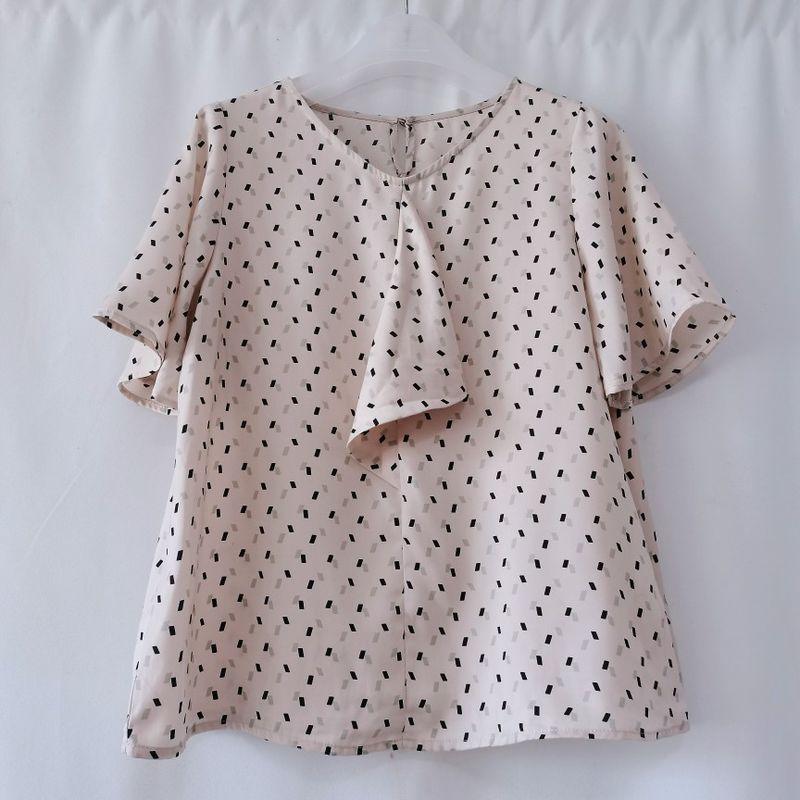 

Japanese Style Tail round Neck Pullover Ribbon Short Sleeve Shirt Women s Western Style Youthful-Looking Shirt Professional Commute Bottoming Shirt Milk camel ribbon Print M