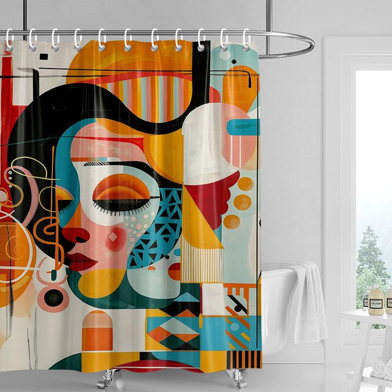 Bohemian Shower Curtain - Dancing Silhouette Art with Tropical Leaves Birds,Watercolor Bathroom Decor for Artistic Bath Spaces