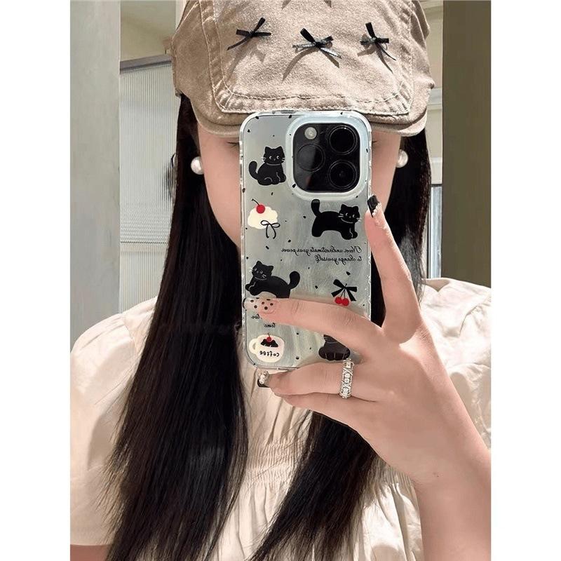 

Пряжа с перьями вишневого кота для чехла на мобильный телефон Apple 16 для iPhone 15 Защитный чехол 14 Большие отверстия 13 Мультяшный 11 Японский и корейский For iPhone 17PROMAX