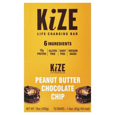 KiZE Life Changing Bar, Peanut Butter Chocolate Chip, 10 Bars, 45g (1.6oz) Each