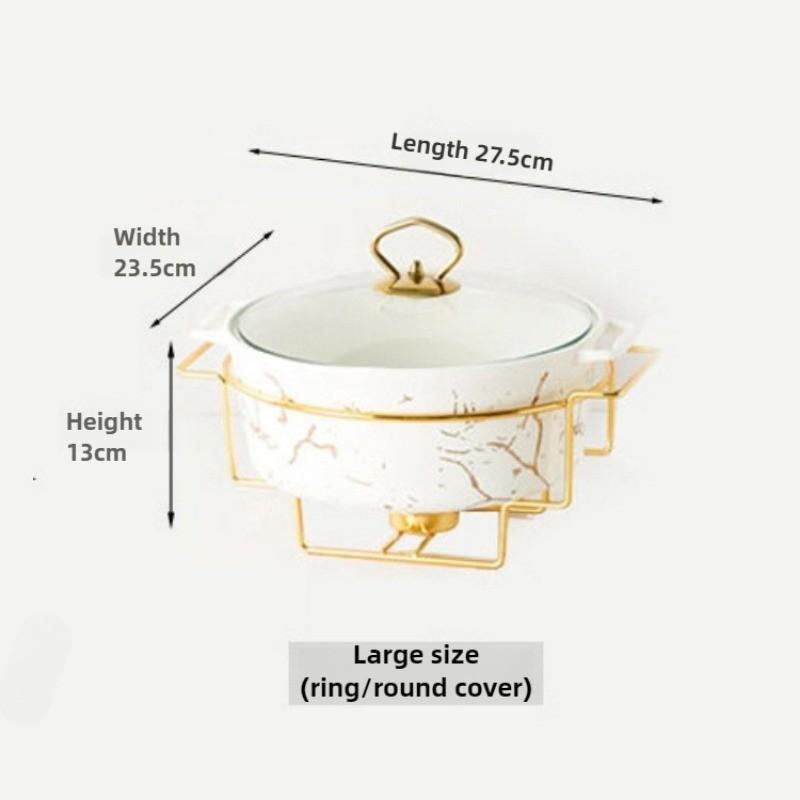 Marble Gold Pattern Nordic Double Ear Ceramic Pot Household Round Soup Pot Tableware Creative Casserole Rack With Candle Holder