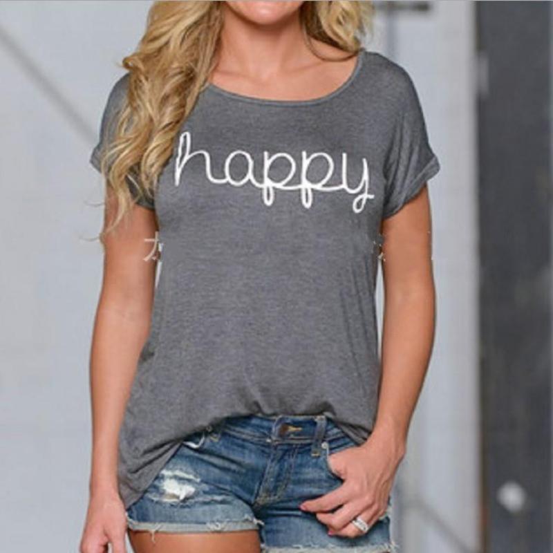 Foreign Trade European and American Letter Printed Short Sleeved T-shirt Top Women's Basic Style