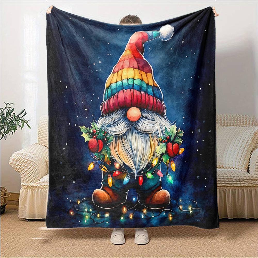 1Pc Christmas Gnome Trio Blanket Soft Throw Blanket For Home Bedroom Bed Sofa Travel Office Solid Christmas Blanket