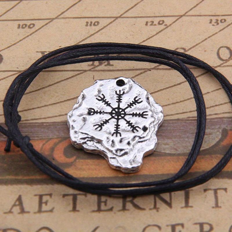 Vintage Silvery Viking Rune Stone Shaped Amulet Pendant Necklace Men s Punk Jewelry Gift