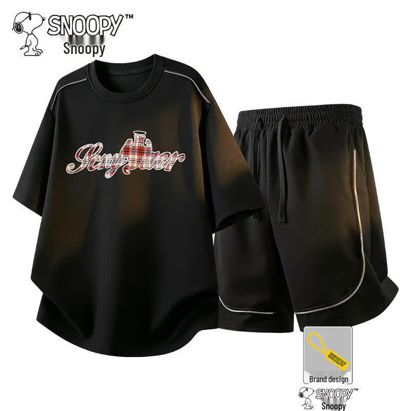 

SNOOPY Men s Summer Ice Feel Plus Size Casual Short Sleeve & Shorts Set M