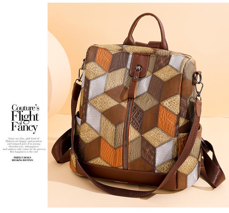Trendy Women's Anti-Theft Colorblock Backpack - Large Capacity for Travel