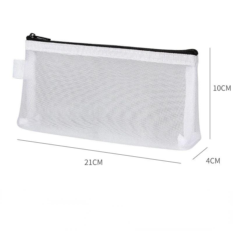 

Gray Black Makeup Case Large Capacity Mesh Transparent Cosmetic Brush Bags Students Solid Color Zipper Nylon Pencil Case білий