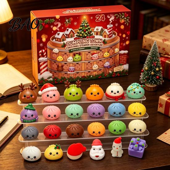 Christmas Party Favors Squeezy Toy Advent Calendar 2026, 24 Days Dumpling Toys Countdown Gift for Kids Calendar, Decor Jumbo Mini Glitter Stress
