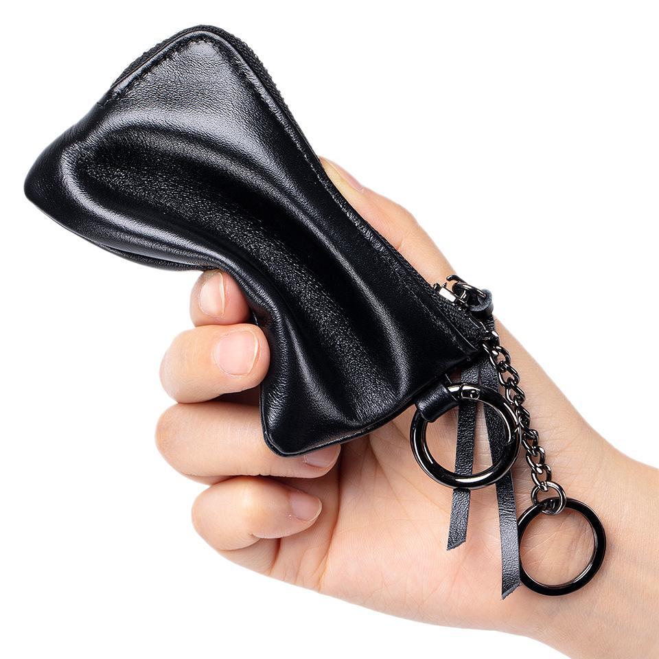 2025 first-layer cowhide neck change bag, small storage change card bag with key ring, soft leather mini change bag.