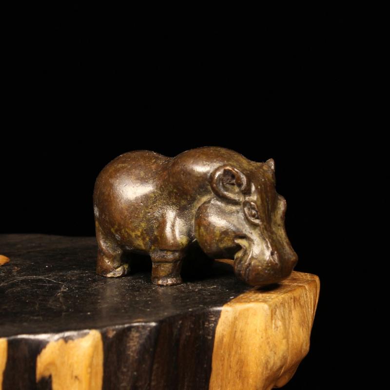 Vintage Purple Hippopotamus Statue Copper Craft River Horse Ornament Feng Shui Home Decoration Accessories Desk Decor Gift