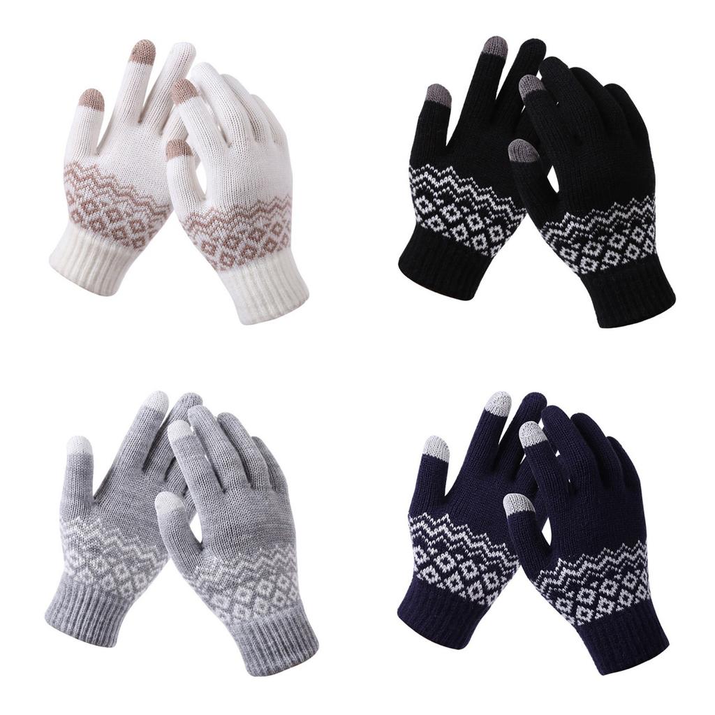 Women Men Fashion Winter Knitted Warm Driving Cycling Gloves Outdoor Thickened Touch Screen Gloves Jacquard Gloves for Cold Weather