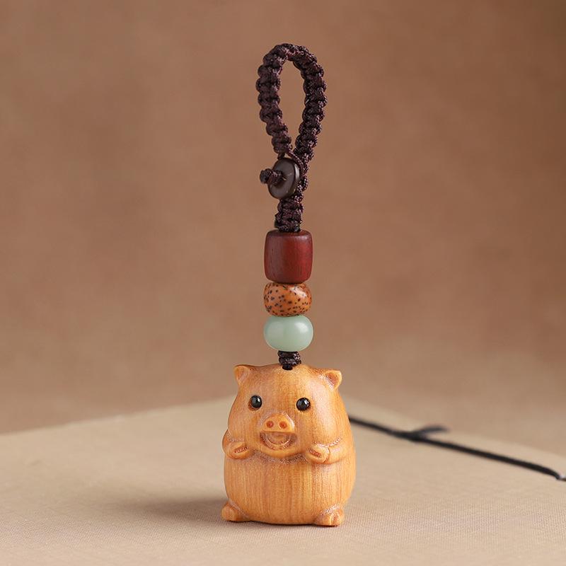 Sandalwood Zodiac Keychain Charm for Men & Women - Cute Mouse Pendant for Keys & Phones