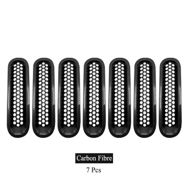 7Pcs Matte Gloosy Black Front Grille Mesh Inserts Trim Car Sticker Grille Cover Guard for Jeep Wrangler JK 2007-2017 Car Styling
