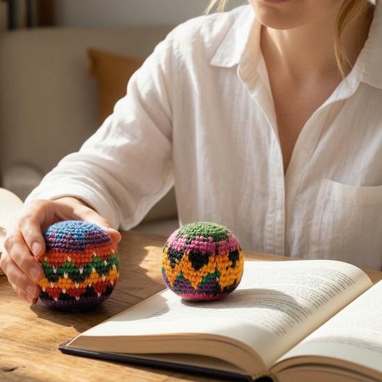 Hand Knitted Hacky Sacks Colorful Crochet Footbag Juggling Balls for Beginners Soft Stress Reliever
