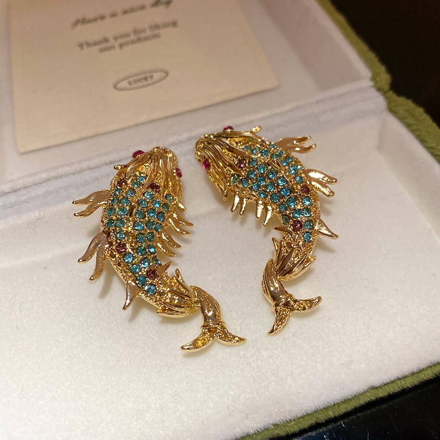Silver Needle Diamond Carp Earrings New Chinese Style Retro Fashion Temperament Earrings Light Luxury Premium Earrings Women
