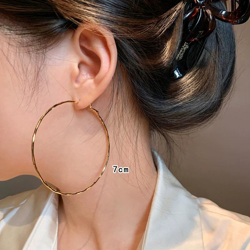 Gold plain ring earrings exaggerated atmosphere earrings simple circle earrings