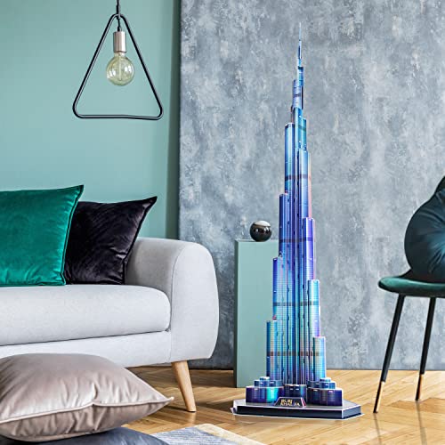 ASSYME Cubic Fan 3D Puzzle Craft Kit, Burj Khalifa (with LEDs), L133h, No Glue or Tools Required