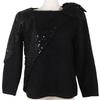 Shoulder Ribbon Sweater Black wool/Sequin Ribbon Women Used