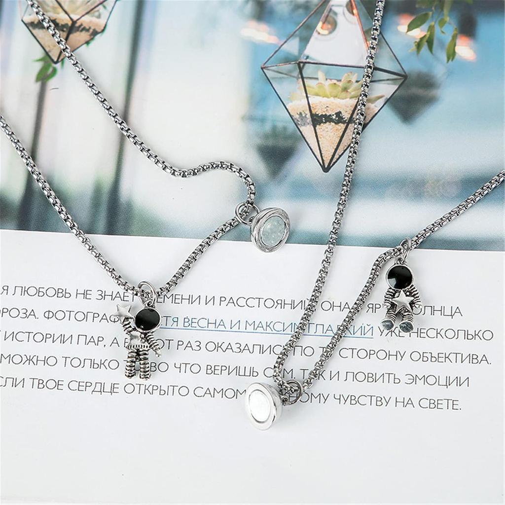 Caiyao 2Pcs Stainless Steel Mutual Attraction Couples Matching Spaceman Pendant Necklace Astronaut Promise Necklace for Women Men Friends Him Her