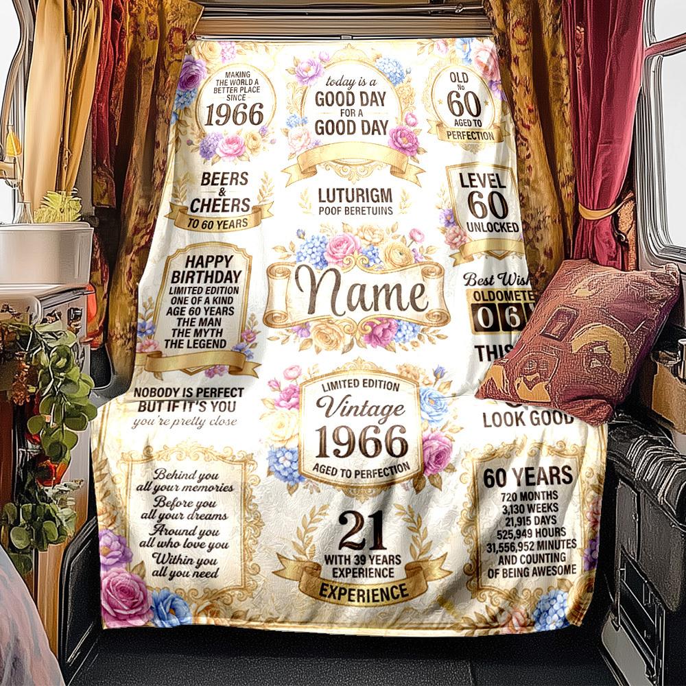 Vintage Milestone Birthday Blanket Personalized Name Soft Comfortable Stylish Blanket Car Blanket Perfect For Travel Camping Outdoor Home Suitable For