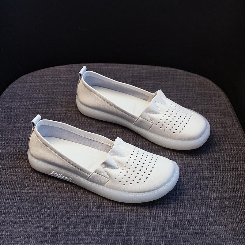 2025 Women's Summer Breathable Soft Sole Genuine Leather Cutout Loafers, Flat Shoes for Pregnancy, Plus Size Available