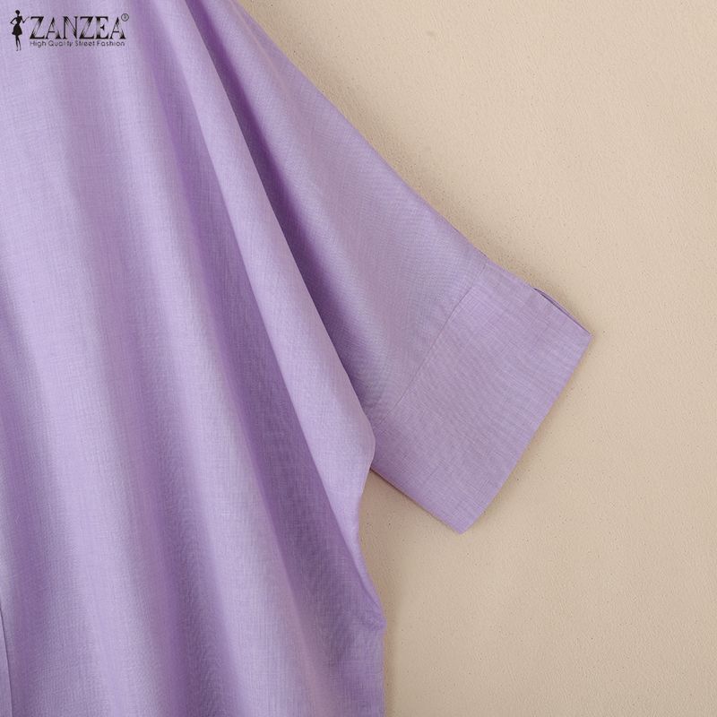 ZANZEA Women Casual Loose Lapel Collar 3/4 Batwing Sleeve Buttons Up Blouse