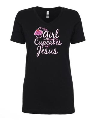 Damas Esta Chica Funciona Con Magdalenas Y Jesús Camiseta Cristiana De Cuello En V
