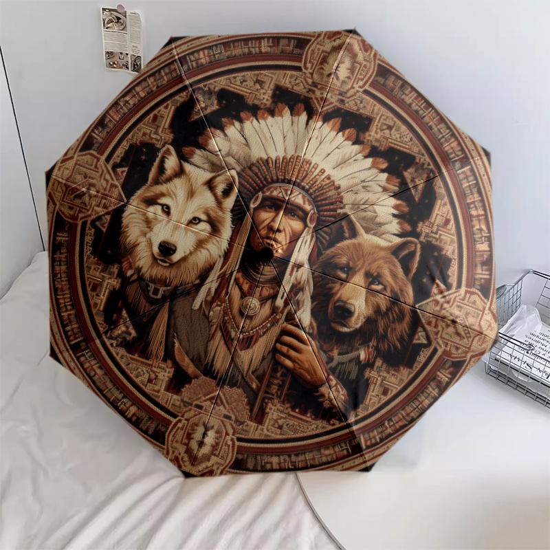 Sacred Animals pattern, automatic folding umbrella, portable and foldable design, 8 ribs, a Christmas or birthday gift.
