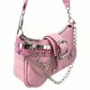 Vintage Y2K Schultertasche PU-Leder Silberne Kette Unterarmtasche Pendler Handtasche Damen