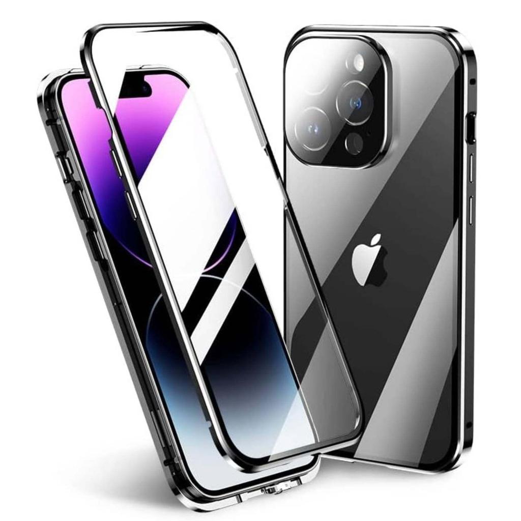 Magnetic Case for iPhone 16 Pro Max/ 16 Plus with Metal Frame Phone Bumpers Double Sided Tempered-Glass Full Lens Protection Cover